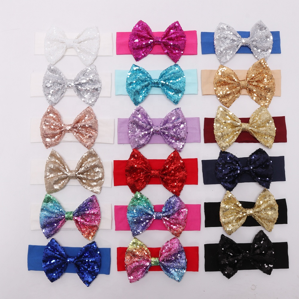 Повязка на голову из хлопка с блестками для подружки невесты, свадебный аксессуар для волос с блестящими бантами для маленьких принцесс, милая эластичная повязка для девочек