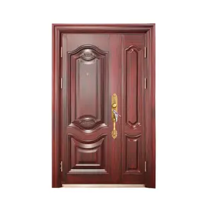 Absdoor Harmony Chrome Lever Detail Natural Painted Laths Modern Turkish Style Steel Security Door Directly From Manufacturer