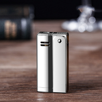 Briquet coupe-vent à flamme nue en métal, rechargeable au gaz, cadeau d'affaires, vente en gros, briquet torche à flamme jet pour cigares et cigarettes