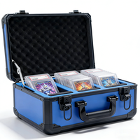 Boîte de rangement pour cartes de collection de sport en aluminium, surface mate givrée, couleur bleu diamant, vente en gros d'usine