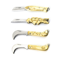 Mini couteau pliant en laiton, porte-clés de poche, couteaux portables en acier inoxydable, outil de survie EDC, coupe-légumes, éplucheur, cadeau de chasse