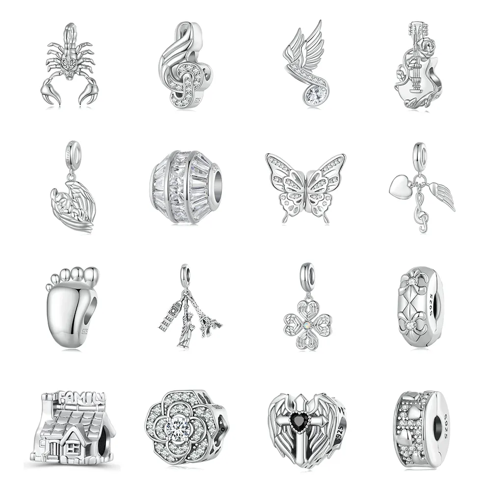 2024 trendi 925 perak murni perhiasan halus jimat CZ untuk membuat perhiasan 925 bunga kupu-kupu zirkon liontin jimat untuk wanita