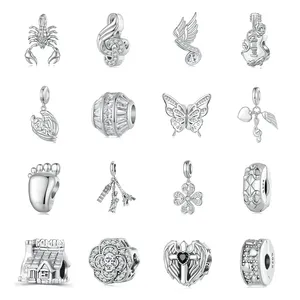 2024 Trendy 925 Sterling Silver Fine Jewelry CZ Charm For Jewelry Making 925 Flower Butterfly Zircon Pendant Charms For Women
