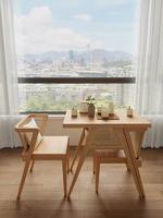 Ensemble 1 Table + 2 Chaises en Bois Massif et Rotin Non Pliable pour Petit Balcon, Salon ou Thé