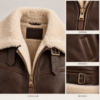 Nouvelle arrivée, veste pour homme, finition cuir, col en fourrure, fermeture éclair métallique, languettes latérales, veste d'aviateur d'hiver, streetwear