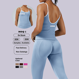 Cami Top High Quality Seamless 2-Piece Set Tight Sports Vest U Backless Gym Tops Yoga Pants Suit Sculpt Scrunch Leggings Set