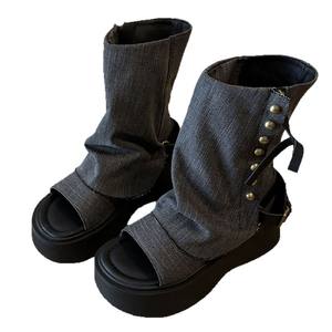 Botas Francesas Retro con Tacón para Mujer, Nuevas Sandalias Transpirables para Mujer 2025, Calzado de Verano para Exteriores, Botines con Suela Gruesa - Product Image 5