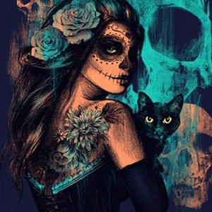 Pittura a olio astratta fai da te stampa su tela immagini ragazza e gatto pittura diamante dipinti per la parete del soggiorno - Product Image 2
