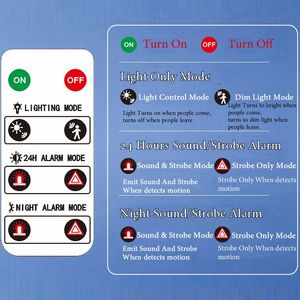 Lampe murale de sécurité solaire à détecteur de mouvement, étanche, sirène stroboscopique solaire 129 dB, télécommande, alarme stroboscopique solaire extérieure pour terrain - Product Image 2