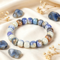 Bracelet élastique tendance en perles de verre amazonite teintes de 10 mm, plaqué or, avec perles tambour abaque craquelées, vente en gros