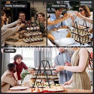 Étagère de rangement en bois à 3 étages, support à gâteaux en fer forgé, présentoir à desserts pour les réunions de famille, les fêtes entre amis, les festivals - Product Image 1