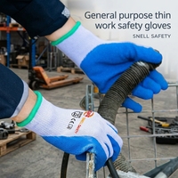 Gants de travail antidérapants SNELL en polycoton tricoté sans couture, calibre 10, avec paume et doigts enduits de latex froissé, pour la construction et l'entrepôt