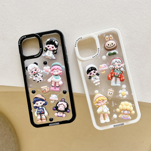 Fashion Cute Stereo Cartoon Girl Glitter Transparent Epoxy TPU Phone Case Stylish for 15 14 13 Pro Max Anti-Fingerprint