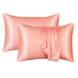 Satin Silk Pillowcase for Hair and Skin, Coral Pillow Cases Standard Size Set of 2 Pack Super Soft Pillow Case