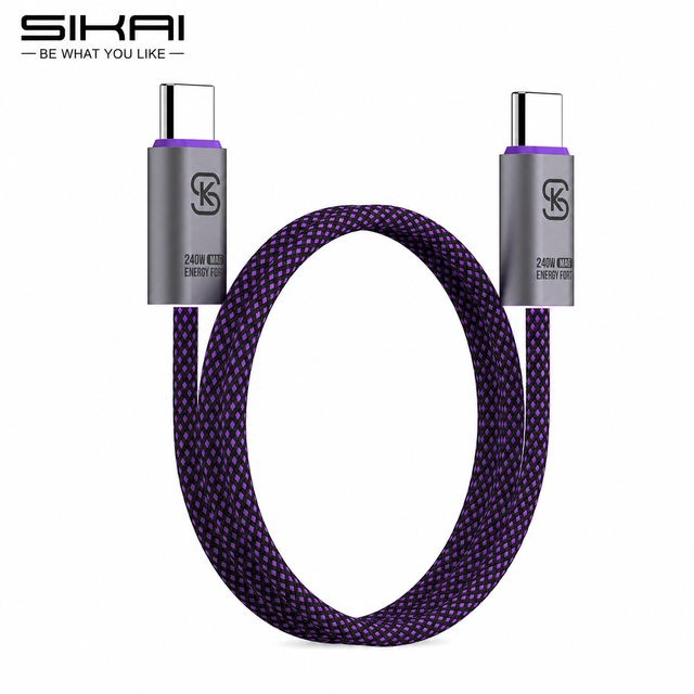 SIKAI 240W USB C to USB C Cable LED 5A PD 3.1 Fast Charging E-Marker Chip Nylon Braided Cord for Laptop Phone Tablet Power Bank