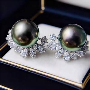 WENCHI 10983 22678DIY Accessories S925 <b>Silver</b> Earrings with 10-11mm Round Beads Simple Empty Stand Earnails for Pearl <b>Fans</b> - Product Image 2