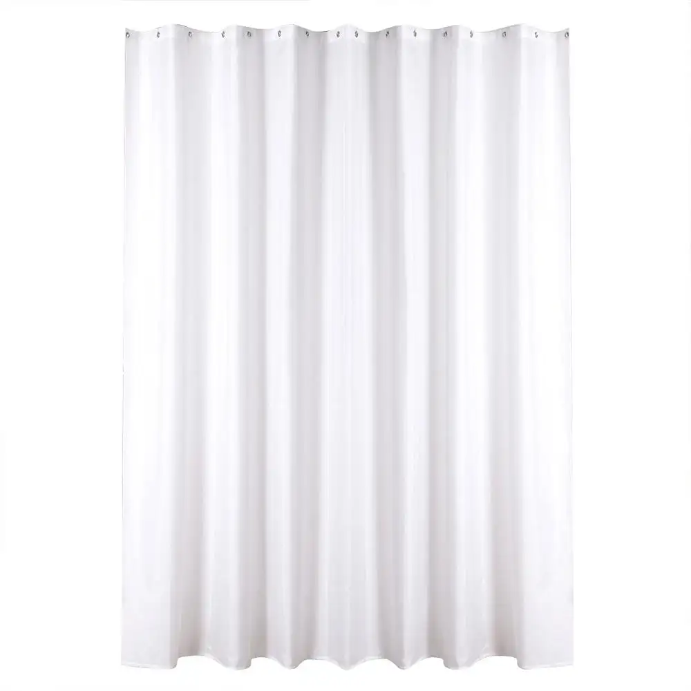 Barato personalizado hotel banheiro 100% poliéster extra longo chuveiro cortina conjunto anéis
