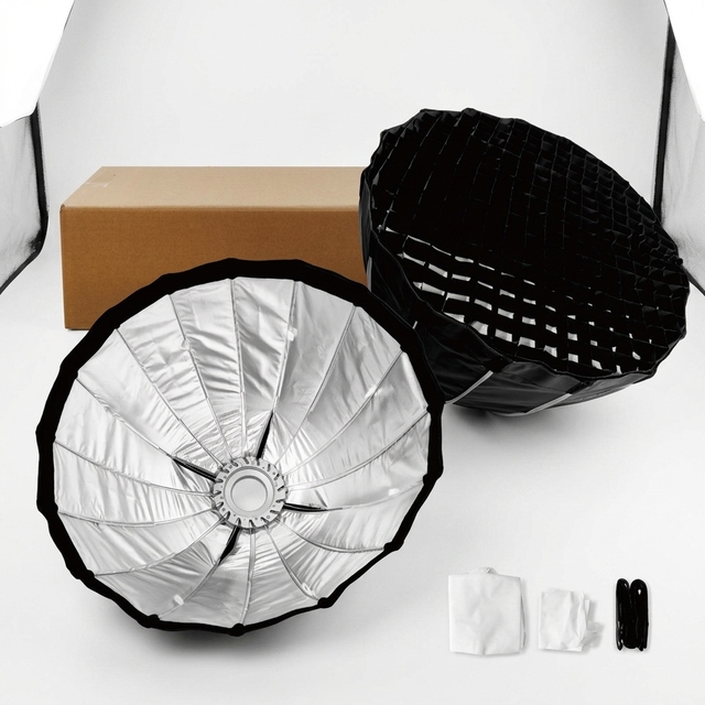 LED 60cm Bowens Mount Parabolic Light Soft Box with Deep Soft Box Grid Quick Setup for Studio Photography Flash Light