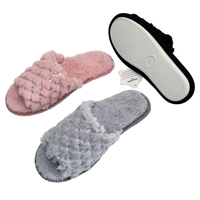 Pantoufles de maison pour femmes en gros bon marché rayé peluche paillettes Bling Design moelleux respirant chaud diapositives pour l'été