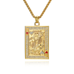King&Queen yunnique hip-hop style full diamond playing card heart K pendant <b>titanium</b> steel pendant plated with 18K - Product Image 1