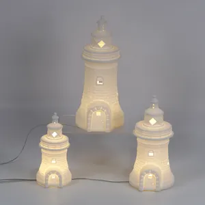 Wholesale Ceramic Christmas Decoration Candle Oil Burner Town House Lantern Tea Lights Candle Holder