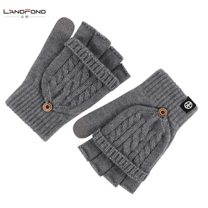 Gants tricotés chauds d'hiver pour femmes mitaines sans doigts convertibles Jacquard demi-doigt Flip ski en plein air - Product Image 6
