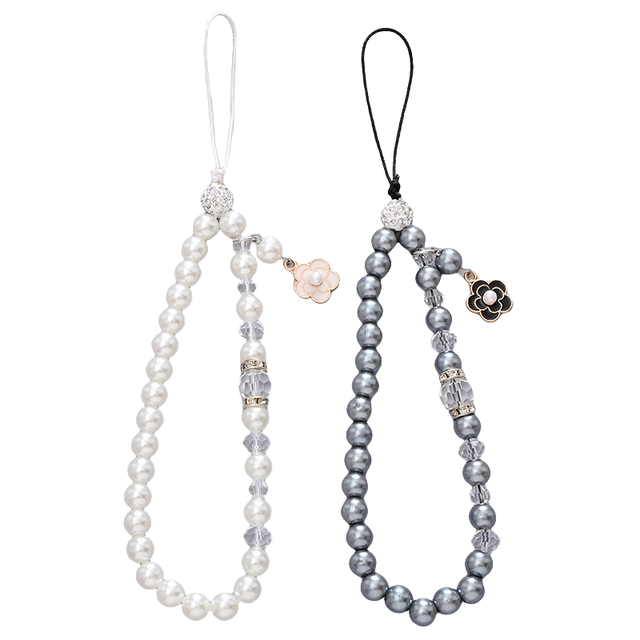 Mobile Phone Charm Strap for Women With Pearl Small Flower Pendant Cell Phone Lanyard Beaded Chain for Mobile Phone Case
