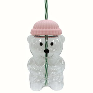Botol Air Plastik Bentuk Beruang yang Menggemaskan dengan Sedotan, Bahan PC Bebas BPA, Ringan, Hadiah Liburan yang Sempurna, Gaya Fashion - Product Image 5