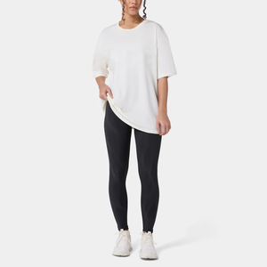 Custom Logo Women Comfortable Ribbed Neckline Dropped Shoulders <strong>Longline</strong> Length Casual <strong>Tops</strong> Solid Crew Neck Short <strong>Sleeve</strong> T-Shirt - Product Image 5