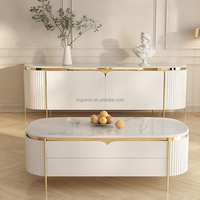 Meubles modernes en acier inoxydable doré, tables de salon de luxe, meuble TV en bois, ensemble de table basse en marbre