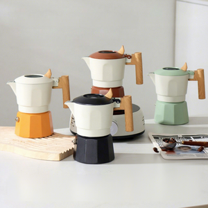 Caffettiera Moka in Alluminio Bicolore con Manico Isolato Termicamente, Coperchio in Vetro Trasparente, Macchina per Caffè Espresso da Fornello per Casa e Campeggio - Product Image 1