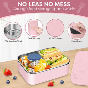 Hot Sale 304 stainless steel square double <b>compartment</b> removable <b>lunch</b> <b>box</b> <b>with</b> silicone cover <b>lunch</b> <b>box</b> - Product Image 5