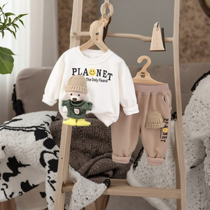 Conjunto de Ropa para Niños 2025, 9-12 Meses, 1-3 <span class=keywords><strong>Años</strong></span>, Venta al por Mayor, Invierno, Otoño, con Bolsillo con Letras, Conjunto Deportivo Infantil de Invierno - Product Image 3