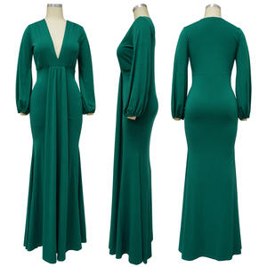 MK10212 signore elegante Maxi abito Sexy sottile profondo scollo a V lunghezza pavimento abito da sera increspato decorazione <span class=keywords><strong>impero</strong></span> per la festa delle donne - Product Image 6