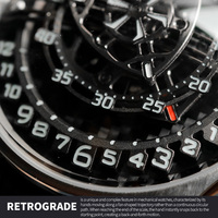 Montre mécanique automatique de luxe à mouvement rétrograde avec verre saphir incurvé, cadran en fibre de carbone personnalisé et logo sur mesure