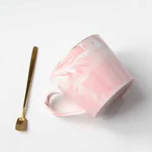甜美的大理石陶瓷杯定制标志马克杯一个大理石颜色和盖子甚至一个勺子与猫2021