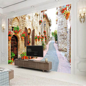 Papier peint de ville européenne tridimensionnelle de la rue 3d Dolphin White Dove Large Mural Architecture romaine Château Paysage Papier peint - Product Image 3