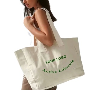 Sac fourre-tout en toile de coton personnalisable avec logo imprimé, grande capacité, facile à transporter, idéal pour la plage, les cadeaux ou le shopping - Product Image 1