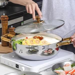 Poêle à frire de luxe en acier inoxydable à induction, grande capacité, dorée, à double poignée, pour fondue chinoise, casseroles de cuisson en métal - Product Image 1