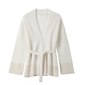 Elegante <span class=keywords><strong>Cardigan</strong></span> da Donna Personalizzato <span class=keywords><strong>con</strong></span> <span class=keywords><strong>Cintura</strong></span>, Apertura Frontale e Bordi a Contrasto in Misto Lana a Maniche Lunghe - Product Image 5