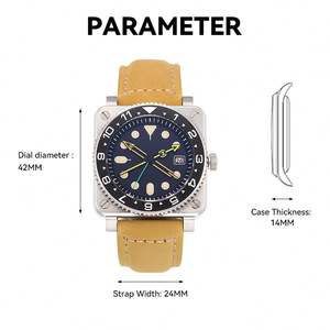 Montre mécanique automatique de luxe de haute qualité avec boîtier carré transparent, bracelet en cuir véritable double couche - Product Image 6