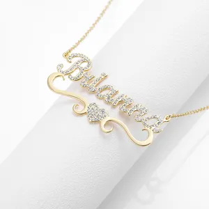 Niños mujeres Acero inoxidable personalizado letra 18K nombres plata oro amarillo placas colgante collar media piedra Diy joyería