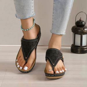 Spring Summer Autumn Sport Shoes Woman 2024 Lightweight Clip Toe Wedge Non Slip Casual Beach Genuine Leather Black Pu Upper - Product Image 2