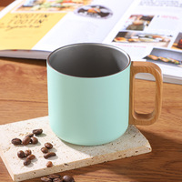 Mug à café en acier inoxydable 304 avec poignée en bois, tasse à café portable, design minimaliste moderne pour le camping en plein air