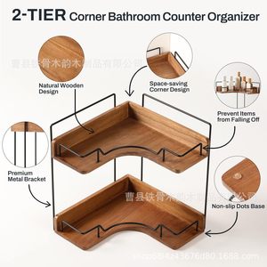 Wooden <b>Corner</b> <b>Shelf</b> 10x4x10 Inch 2 Tier <b>Corner</b> Mounted Bathroom Storage Rack For Cosmetic And Kitchen Organization - Product Image 4