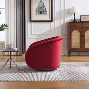 Fauteuil tonneau luxueux en velours <span class=keywords><strong>rouge</strong></span> bordeaux avec rotation à 360° °   Fauteuil pivotant individuel pour salon et chambre à coucher - Product Image 5