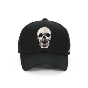 Custom Skull Logo Embroidery Black 6-Panel Sports Cap Customized 3D Embroidered Logo Baseball Cap