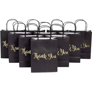 Custom print gold logo thank you gift clothing black kraft bags luxury shopping paper bags with handle