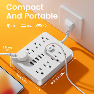 Yangına Dayanıklı ve Aşırı Yük Korumalı Priz, 8 AC + 6 USB Şarj İstasyonu, Döner Fişli, Ev ve Seyahat İçin Kompakt Tasarım - Product Image 2