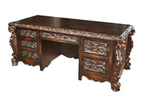 Bureau de direction baroque antique américain sculpté à la main, bureau de luxe en bois massif sculpté, bureau en bois massif foncé